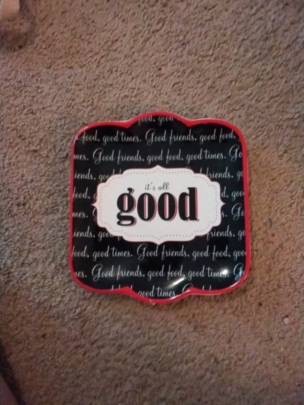 Certified International "it's all good" Decorative Serving Snack T - Black & Red